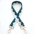 Detail of adjustable blue and white wave pattern bag strap with gold metal buckles - Lake Blue And White