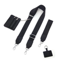 Tracolla regolabile in nylon nero con portamonete in pelle e ganci in metallo argento - Tracolla Nera + Hardware Argentato + Astuccio + Cinturino da Polso + Toppa per Telefono