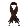 Macro detail of brown woven strap showing durable plastic swivel hooks and adjuster buckle - Brown