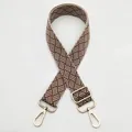 Detailed view of woven geometric bag strap with premium gold metal lobster clasps - Silver Clasp / Coffee (No.12)