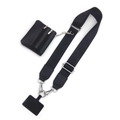 Tracolla per cellulare nera regolabile con borsa portamonete in pelle e ganci in metallo - Tracolla Nera + Hardware Argentato + Astuccio + Toppa per Telefono