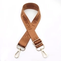 Detail of adjustable nylon strap with gold hardware and fashion letter jacquard weaving - Brown