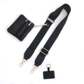 Tracolla regolabile per telefono con borsellino in pelle nera e dettagli in oro - Tracolla Nera + Hardware Dorato + Astuccio + Toppa per Telefono