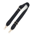 Detail of adjustable black fabric shoulder strap with gold metal swivel hooks and D-ring - Black Strap + Gold Hardware