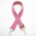 Detail of adjustable woven shoulder strap featuring pink and beige herringbone patterns - Silver Clasp / Rose Pink