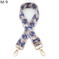Close-up of adjustable wide woven bag strap with geometric patterns and gold lobster clasps - M-9 Light Purple