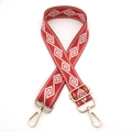 Adjustable red and white geometric diamond pattern strap with gold metal hooks - Gold Buckle / Red