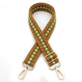 Adjustable woven shoulder strap for bags with brown green geometric pattern and gold hooks - No.9 Brown