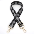 Detail of adjustable geometric diamond pattern bag strap with gold metal hooks - Gold Buckle / Black
