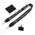 Detail of adjustable floral embroidery bag strap with mini black coin purse and gold hardware - Gold Buckle / No.3 Black Floral + Black Leather