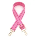 Detail of adjustable pink woven shoulder strap with gold metal buckle and chevron pattern - Hot Pink