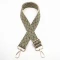 Detail of army green and beige woven purse strap with gold metal buckle and slider - Silver Clasp / Army Green (No.35)