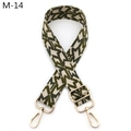 Detail of adjustable woven bag strap with green star patterns and gold metal swivel hooks - M-14 Army Green