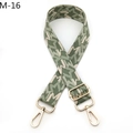 Detail of adjustable wide fabric bag strap with green geometric pattern and gold clasps - M-16 Matcha Green
