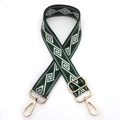 Adjustable dark green wide shoulder strap with white geometric diamond jacquard and gold clips - Green