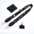 Leopard print wide canvas shoulder strap with a detachable black coin purse and gold hardware - No.6 Blue Leopard + Black Leather