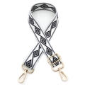 Adjustable black and white diamond pattern shoulder strap with gold metal lobster clasps - Gold Buckle / White
