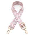 Detail view of adjustable pink and white diamond pattern strap with gold metal lobster clasps - Pink