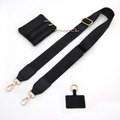 Adjustable black nylon shoulder strap set with a golden chain coin pouch and metal hooks - No.9 Black Nylon + Black Leather