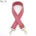 Detail view of pink chevron woven strap with polished light gold metal hardware clips - Silver Clasp / Lotus root pink