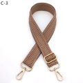 Detail of chevron woven bag strap with golden rotating metal hooks and slide adjuster - Herringbone (C-3) / Silver Clasp / Dark Brown
