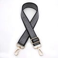 Close-up of arrow pattern woven bag strap with adjustable light gold metal buckles - Silver Chevron Pattern (Style 6)