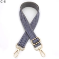 Detail view of blue and white herringbone woven strap with light gold metal swivel hooks - Herringbone (C-8) / Silver Clasp / Blue
