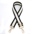 Macro shot of wide black, white and gold metallic striped bag strap with gold lobster clasps - Black Gold Cream Stripes (Style 10)