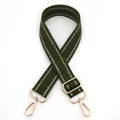 Detail of adjustable army green herringbone weave strap with gold metal swivel hooks - Army Green