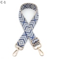 Detail showing blue geometric diamond weave pattern on adjustable wide bag strap - Silver Clasp / Khaki Lake Blue (C-1)