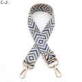 Close-up of blue and grey geometric diamond pattern adjustable woven bag strap with gold clips - Khaki Gray Blue (C-2)