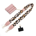Adjustable leopard print wide strap with pink triple zip pouch and phone tether tab - No.20 Pink Leopard + Pink Leather