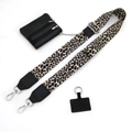 Verstellbarer Trageriemen mit Leopardenmuster, schwarzer Geldbörse und Handypatch - Nr. 1 Schwarz Khaki Leopard + Schwarzes Leder