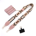 Detail of adjustable geometric woven shoulder strap and pink multi-zipper coin purse set - No.22 Grey Pink Rhombus + Pink Leather