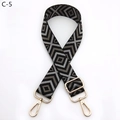 Close-up of geometric diamond weave bag strap with gold metal lobster buckles - Black Gray (C-5)