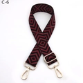 Detail of adjustable rhombus pattern strap with burgundy and black weave and gold hooks - Black Wine Red (C-6)