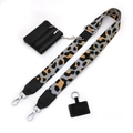 Detalle de correa de leopardo con bolsa con cremallera y ganchos metálicos - No.3 Leopardo Gris + Cuero Negro / Cierre de Plata
