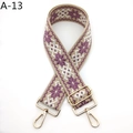 Détail de bandoulière brodée style ethnique avec boucles dorées et motif floral - Khaki Rose Violet (A-13)