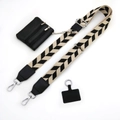 Detail eines verstellbaren Chevron-Gurtes mit Lederenden und Mini-Reißverschluss-Geldbörse - Nr. 12 Khaki Schwarz Blatt + Schwarzes Leder