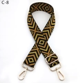 Close-up of adjustable woven bag strap with geometric diamond pattern and gold metal hooks - Black Yellow (C-8)