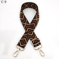 Close-up of geometric diamond pattern strap with golden metal lobster clasps - Black Brown (C-9)