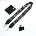 Breiter Stoffschultergurt mit Blumenmuster und kleiner Reißverschlusstasche aus Leder - Nr. 5 Schwarz Floral + Schwarzes Leder