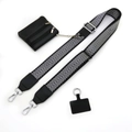 Nahaufnahme von gewebtem Taschenriemen mit Schnallen und passender kleiner Geldbörse - Nr. 6 Schwarz Silber + Schwarzes Leder