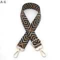 Detail of adjustable geometric diamond pattern bag strap with gold metal lobster clasps - Black Brown Gold Rhombus (A-6)
