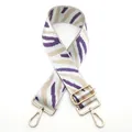 Detail of purple and white zebra stripe shoulder strap with golden metal lobster clasps - Style 5 White Khaki Purple