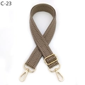 Detail of adjustable brown and beige wave pattern strap with gold metal swivel hooks - Herringbone (C-23) / Silver Clasp / Dark Khaki