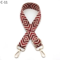 Detail of red and beige geometric woven bag strap with golden metal swivel hooks - Khaki Red (C-11)