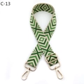 Close-up of green and beige diamond woven shoulder strap with gold metal buckles - Khaki Green (C-13)