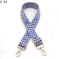 Detail of adjustable blue and beige geometric pattern bag strap with gold metal hooks - Khaki Sky Blue (C-14)