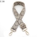 Detail view of woven diamond pattern bag strap with gold metal lobster clasps - Khaki Gray (C-16)